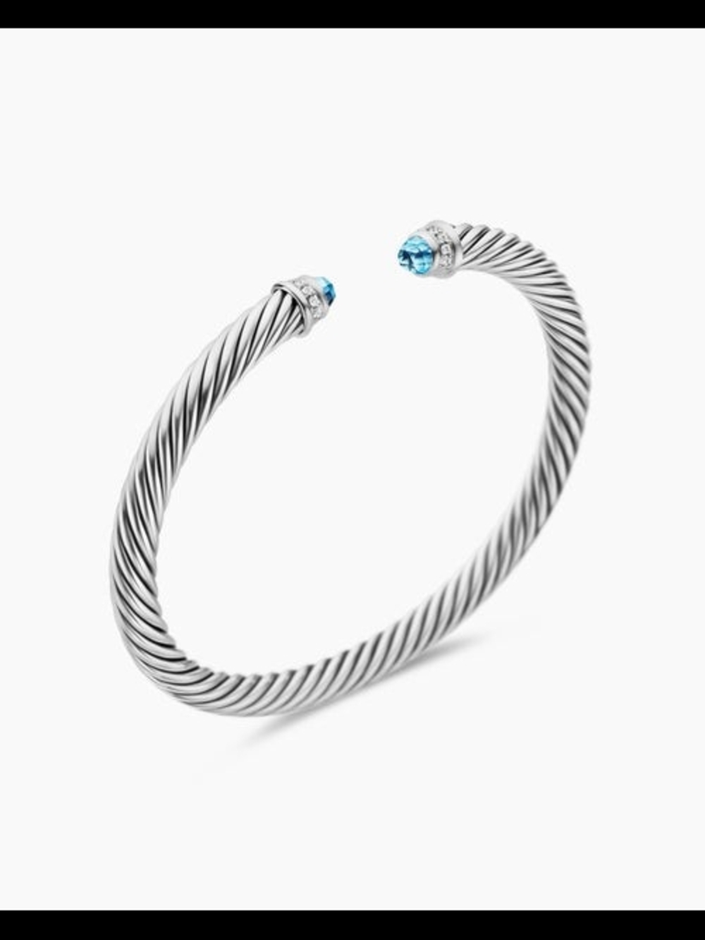 David Yurman Silver Twisted Cable Open Cuff with Blue Gem Ends